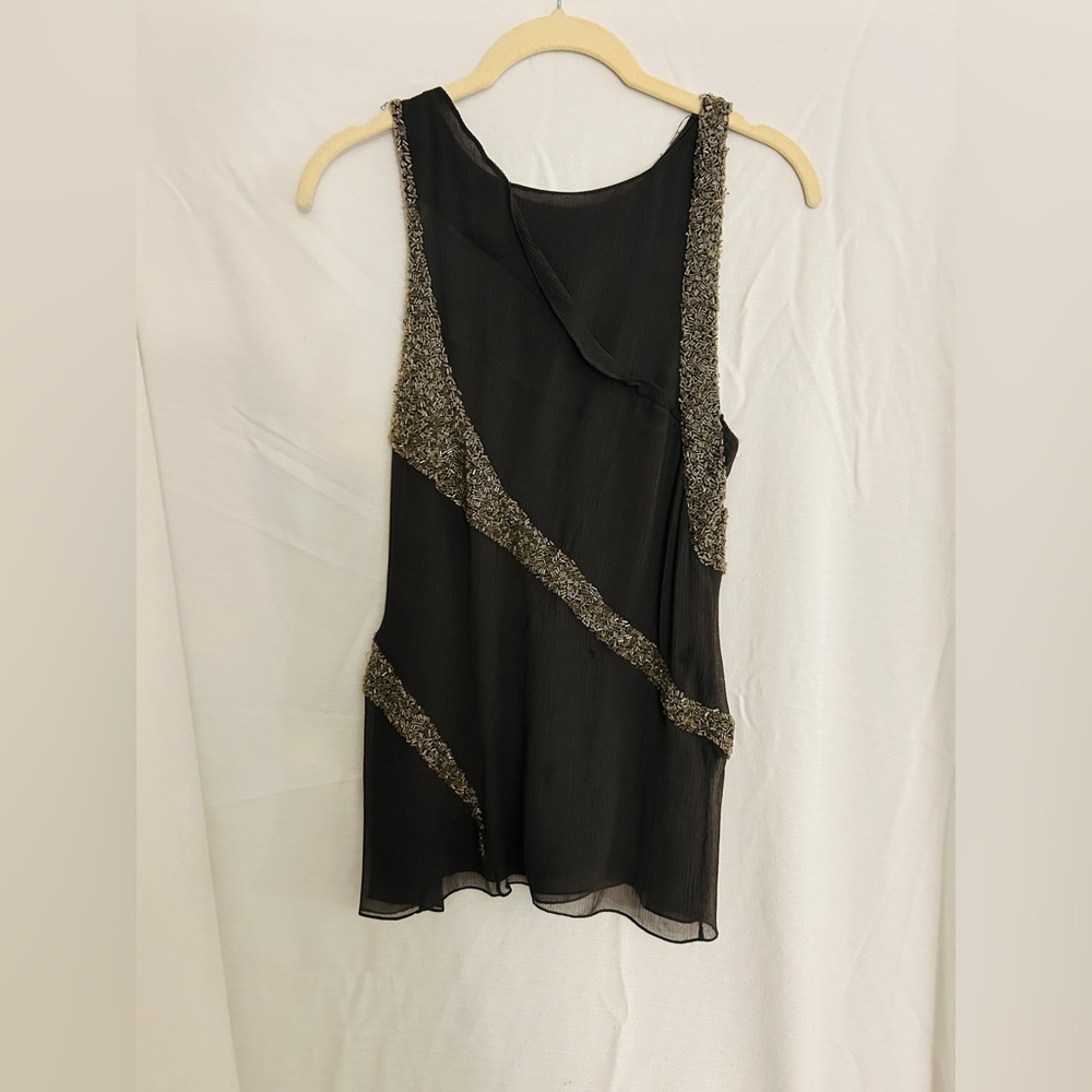 Alice + Olivia Gray Beaded Sheer Tank Top - Size 2 - Picture 2 of 4